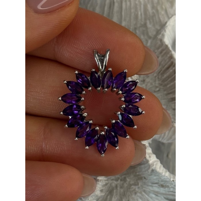 925 Sterling Silver Amethyst Heart Pendant Length 1.15 inch