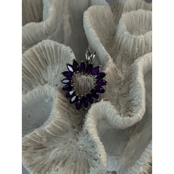 925 Sterling Silver Amethyst Heart Pendant Length 1.15 inch