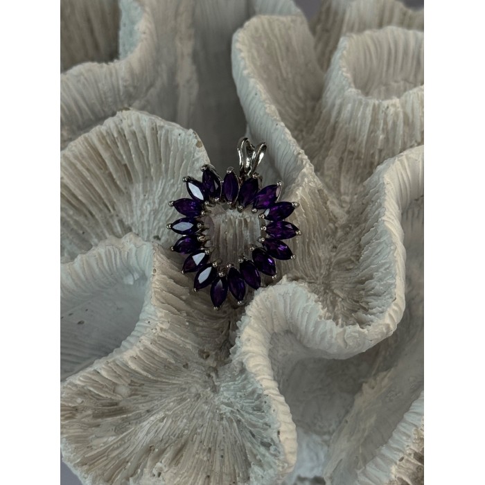 925 Sterling Silver Amethyst Heart Pendant Length 1.15 inch
