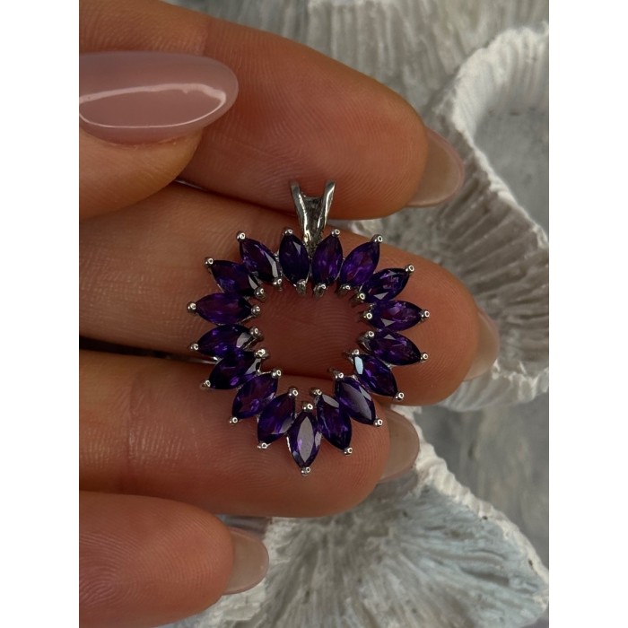 925 Sterling Silver Amethyst Heart Pendant Length 1.15 inch