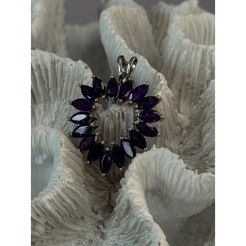 925 Sterling Silver Amethyst Heart Pendant Length 1.15 inch