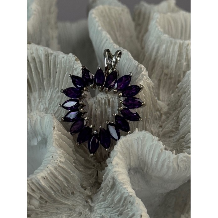 925 Sterling Silver Amethyst Heart Pendant Length 1.15 inch