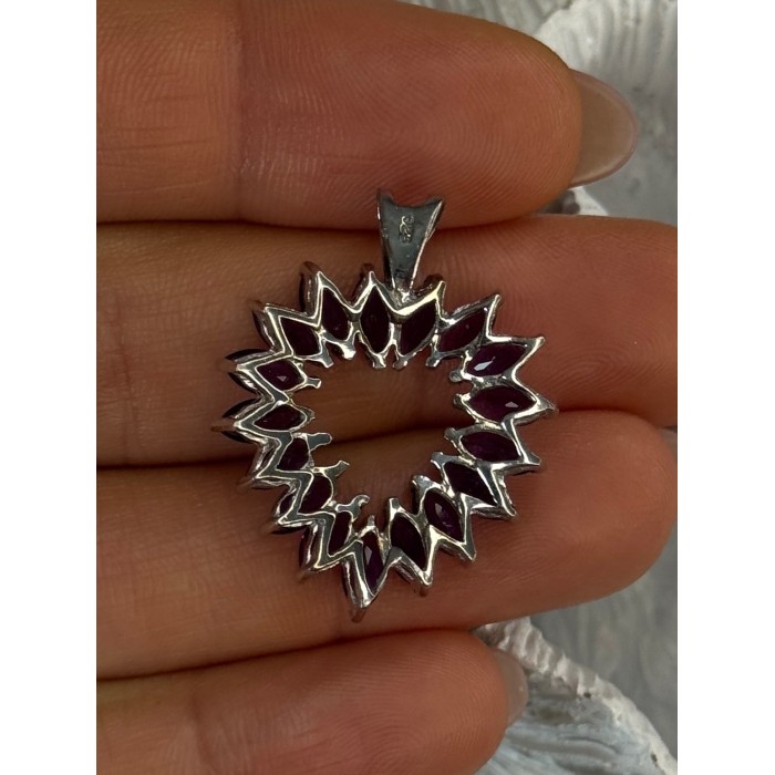 925 Sterling Silver Amethyst Heart Pendant Length 1.15 inch