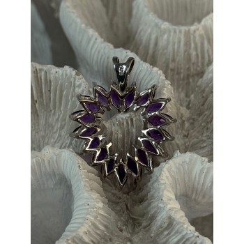 925 Sterling Silver Amethyst Heart Pendant Length 1.15 inch