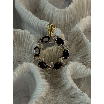 925 Sterling Silver Gold Plated Sapphire Pendant Length 1.15 inch