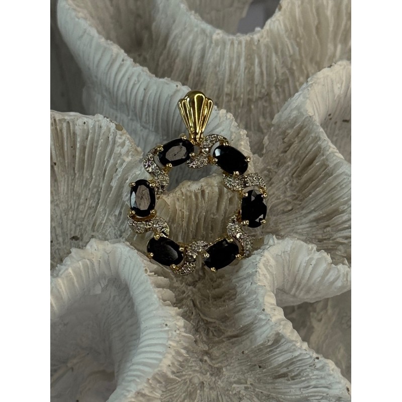 925 Sterling Silver Gold Plated Sapphire Pendant Length 1.15 inch