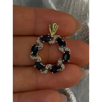 925 Sterling Silver Gold Plated Sapphire Pendant Length 1.15 inch