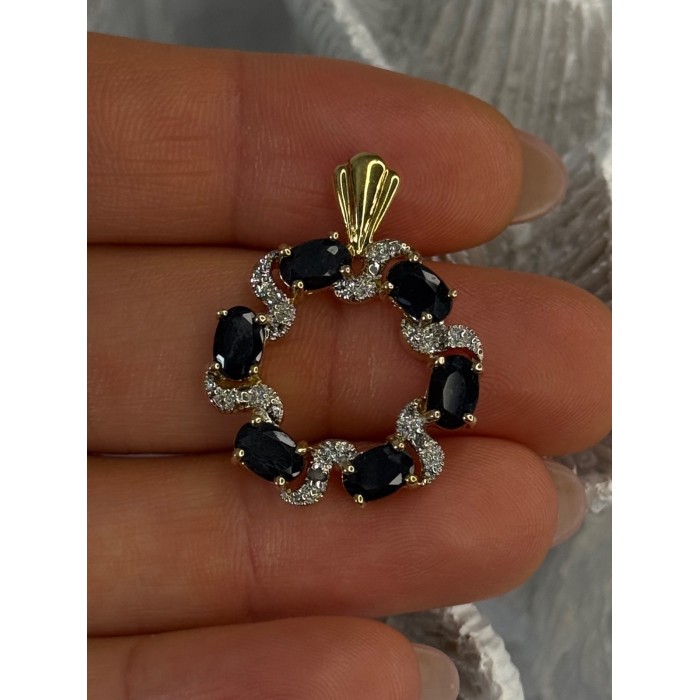 925 Sterling Silver Gold Plated Sapphire Pendant Length 1.15 inch