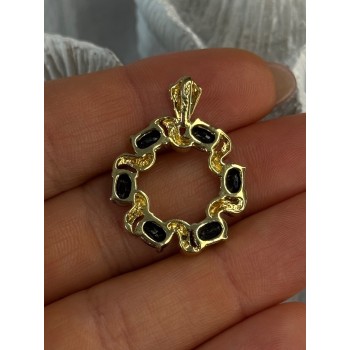 925 Sterling Silver Gold Plated Sapphire Pendant Length 1.15 inch