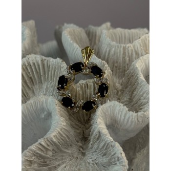 925 Sterling Silver Gold Plated Sapphire Pendant Length 1.15 inch