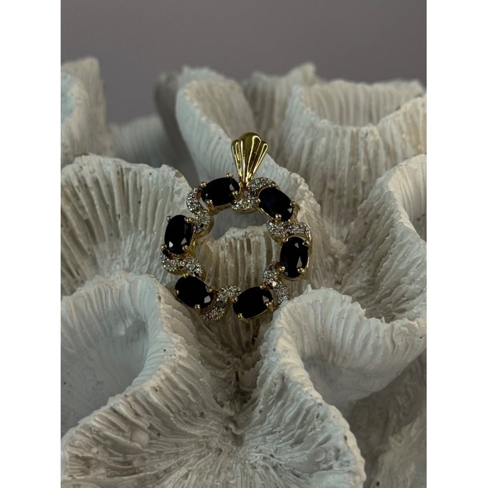 925 Sterling Silver Gold Plated Sapphire Pendant Length 1.15 inch