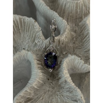 925 Sterling Silver Mystic Topaz & Beryl Pendant Length 1.40 inch