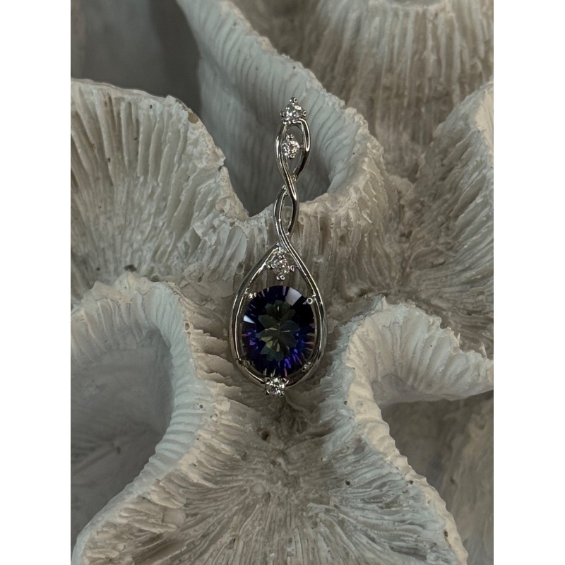 925 Sterling Silver Mystic Topaz & Beryl Pendant Length 1.40 inch