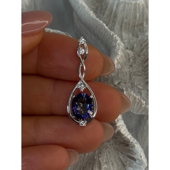 925 Sterling Silver Mystic Topaz & Beryl Pendant Length 1.40 inch