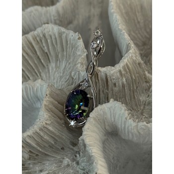 925 Sterling Silver Mystic Topaz & Beryl Pendant Length 1.40 inch