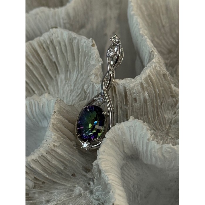 925 Sterling Silver Mystic Topaz & Beryl Pendant Length 1.40 inch