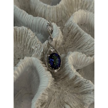925 Sterling Silver Mystic Topaz & Beryl Pendant Length 1.40 inch