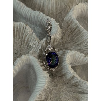 925 Sterling Silver Mystic Topaz & Beryl Pendant Length 1.40 inch