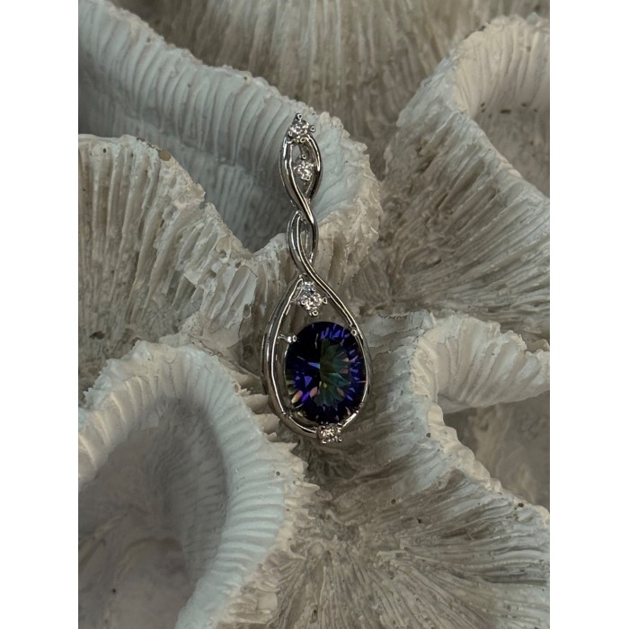 925 Sterling Silver Mystic Topaz & Beryl Pendant Length 1.40 inch