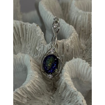 925 Sterling Silver Mystic Topaz & Beryl Pendant Length 1.40 inch