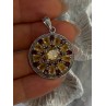 925 Sterling Silver Citrine Garnet Diamond Pendant Length 1.50 inch