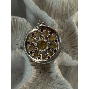 925 Sterling Silver Citrine Garnet Diamond Pendant Length 1.50 inch
