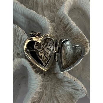 Vintage 925 Sterling Silver Onyx & Marcasite Heart Locket Pendant