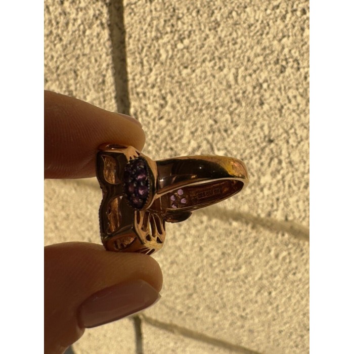 925 STERLING SILVER GOLD PLATED MORGANITE & AMETHYST RING SIZE 6