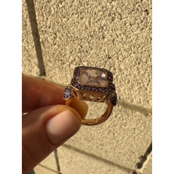 925 STERLING SILVER GOLD PLATED MORGANITE & AMETHYST RING SIZE 6