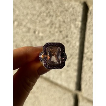 925 STERLING SILVER GOLD PLATED MORGANITE & AMETHYST RING SIZE 6