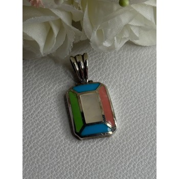 Vintage 925 Sterling Silver Abalone & Agate Pendant Length 1.40 Inch