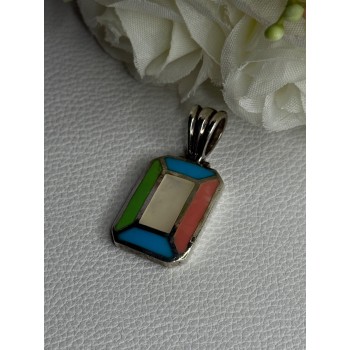 Vintage 925 Sterling Silver Abalone & Agate Pendant Length 1.40 Inch