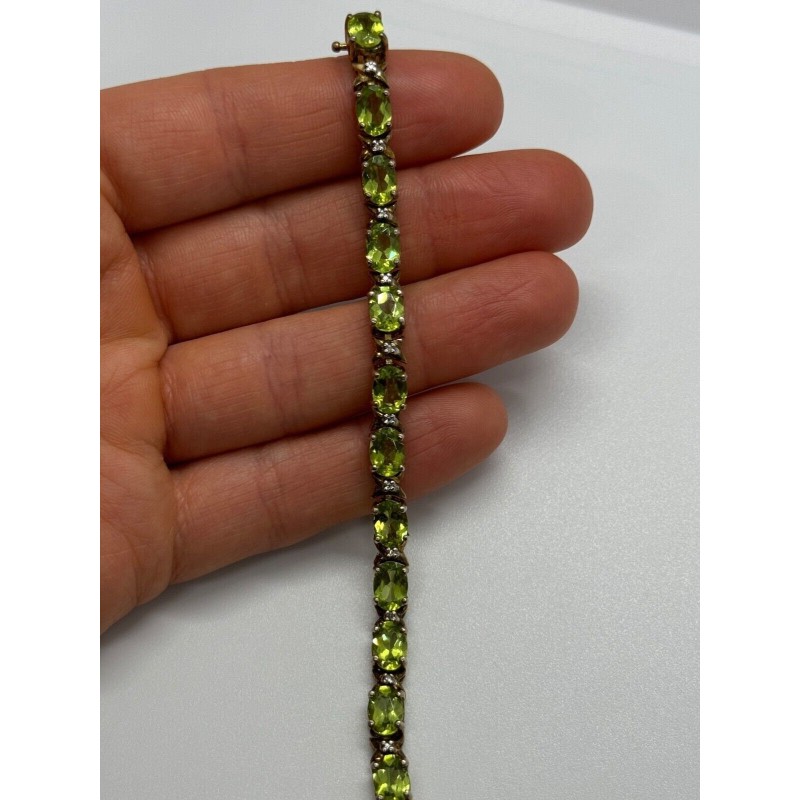 925 STERLING SILVER  GOLD PLATED PERIDOT & DIAMONDS BRACELET