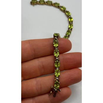 925 STERLING SILVER  GOLD PLATED PERIDOT & DIAMONDS BRACELET