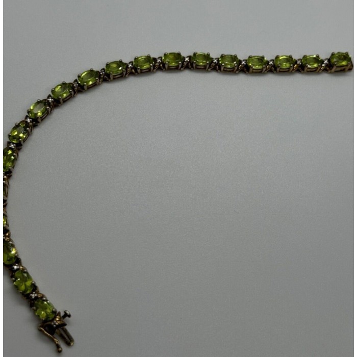 925 STERLING SILVER  GOLD PLATED PERIDOT & DIAMONDS BRACELET