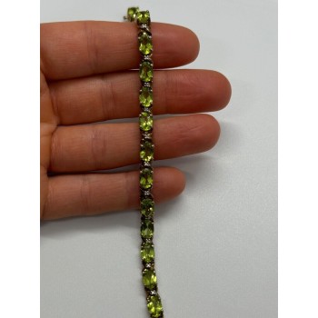 925 STERLING SILVER  GOLD PLATED PERIDOT & DIAMONDS BRACELET