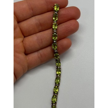925 STERLING SILVER  GOLD PLATED PERIDOT & DIAMONDS BRACELET