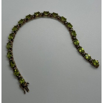 925 STERLING SILVER  GOLD PLATED PERIDOT & DIAMONDS BRACELET