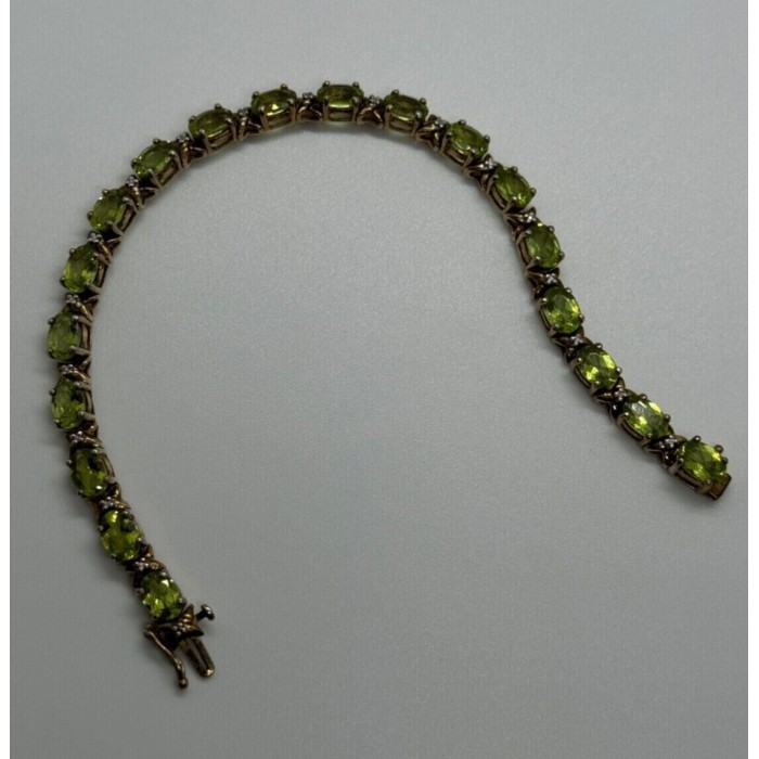925 STERLING SILVER  GOLD PLATED PERIDOT & DIAMONDS BRACELET