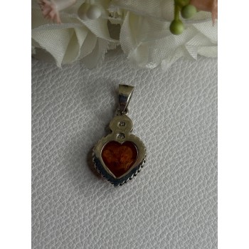 925 Sterling Silver Amber Heart & Flower Pendant Length 1.15 Inch