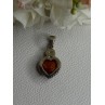 925 Sterling Silver Amber Heart & Flower Pendant Length 1.15 Inch