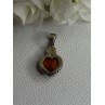 925 Sterling Silver Amber Heart & Flower Pendant Length 1.15 Inch