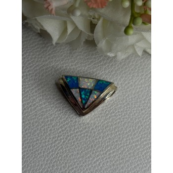 925 Sterling Silver White & Plue Shiny Opal Pendant Length 0.60 Inch
