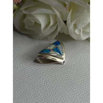 925 Sterling Silver White & Plue Shiny Opal Pendant Length 0.60 Inch