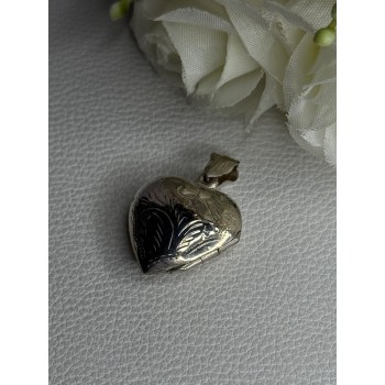 Retro 925 Sterling Silver Etched Heart Locket Pendant Length 1.20 Inch