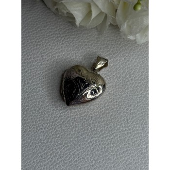 Retro 925 Sterling Silver Etched Heart Locket Pendant Length 1.20 Inch