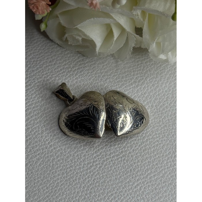Retro 925 Sterling Silver Etched Heart Locket Pendant Length 1.20 Inch