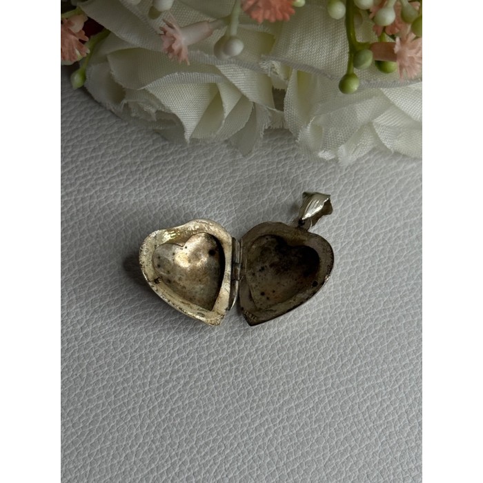 Retro 925 Sterling Silver Etched Heart Locket Pendant Length 1.20 Inch
