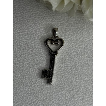 925 Sterling Silver Pink Topaz Key Heart Pendant Length 1.60 Inch