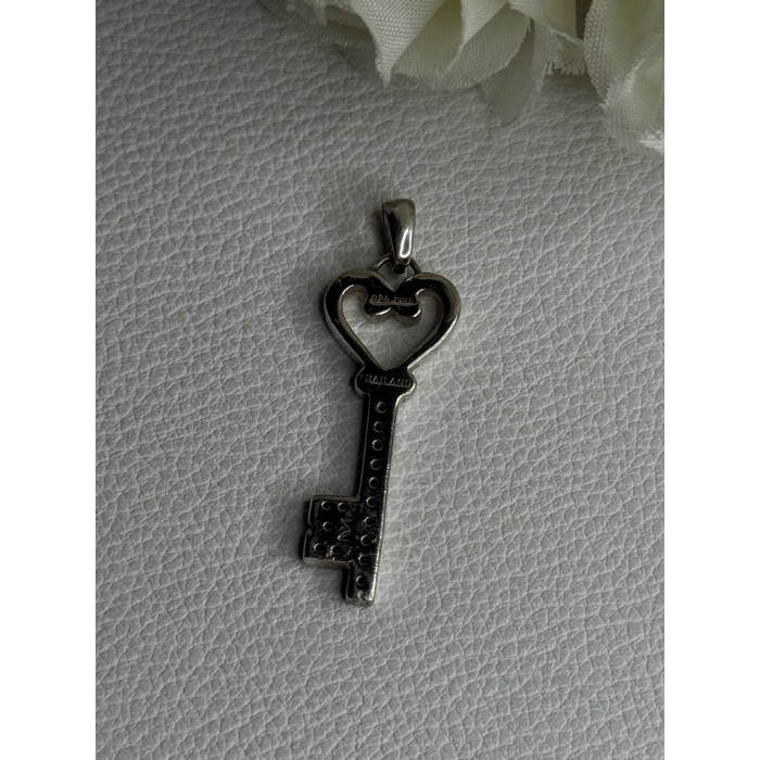 925 Sterling Silver Pink Topaz Key Heart Pendant Length 1.60 Inch